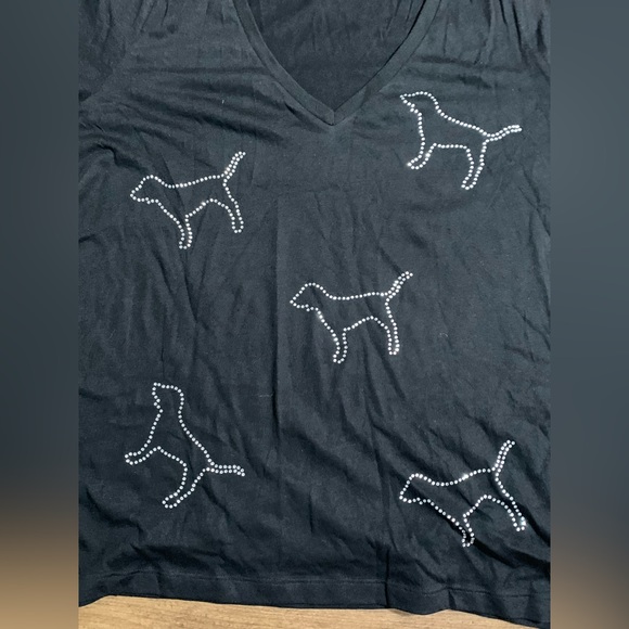 PINK VS RHINESTONE V NECK DOGGIE TSHIRT/ LEGGINGS OUTFIT SET L - Picture 6 of 12